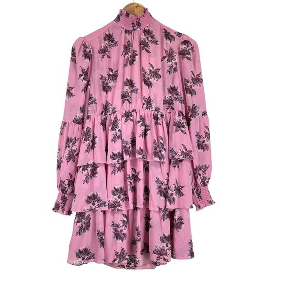 CINQ À SEPT NWT Corrine Tiered Minidress Size 6 Smocked Floral Ruffle Pink - Picture 4 of 13